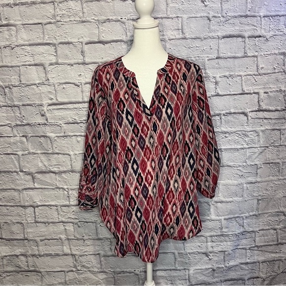 Maurice’s Atwood Geo Print 3/4 Sleeve Popover Blouse - Picture 1 of 4